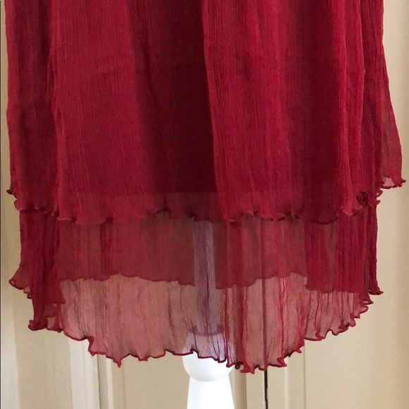 Embroidered wine red silk dress - Picture 6 of 7